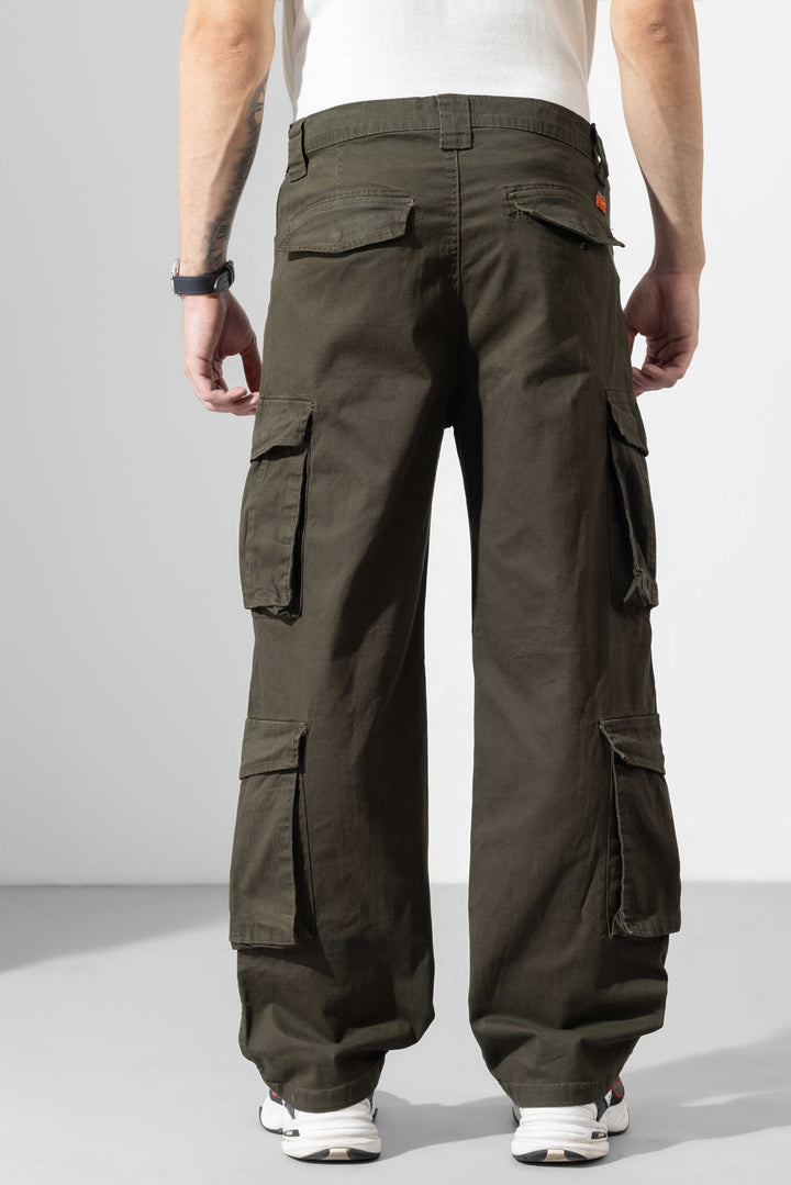 Olive Green Men Multi Pocket Solid Cargo Pant