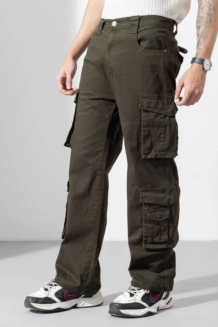 Olive Green Men Multi Pocket Solid Cargo Pant