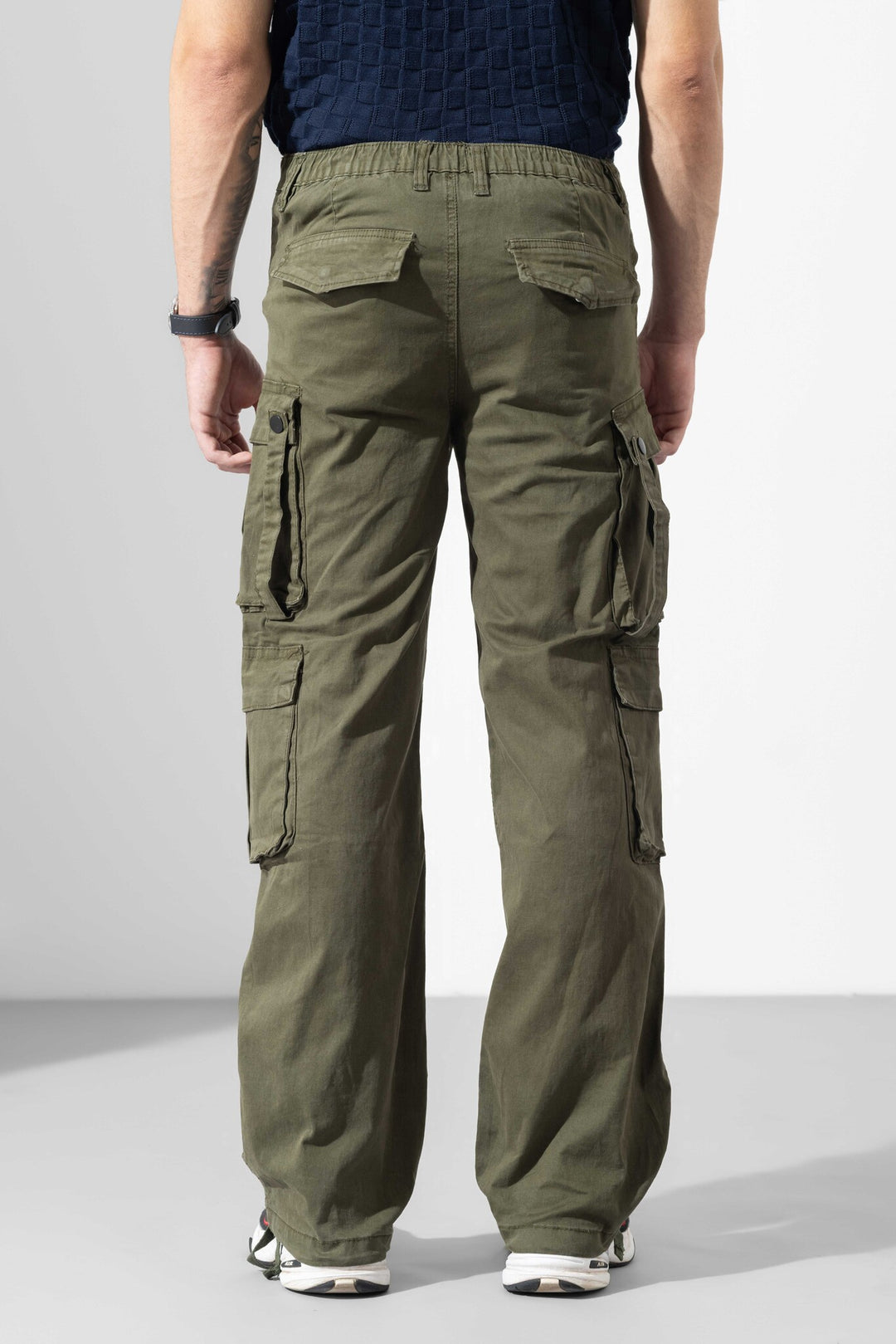 Olive Green Men Drawstring Closure Cotton Cargo Pant
