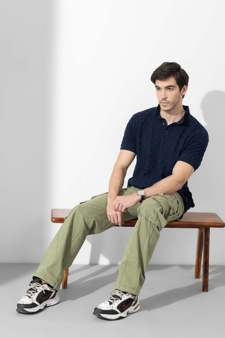 Green Men Drawstring Cotton Cargo Pant