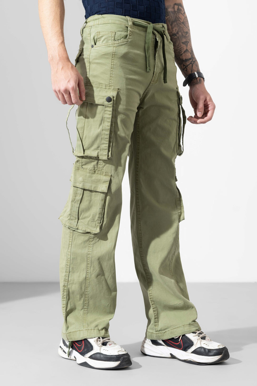 Green Men Drawstring Cotton Cargo Pant