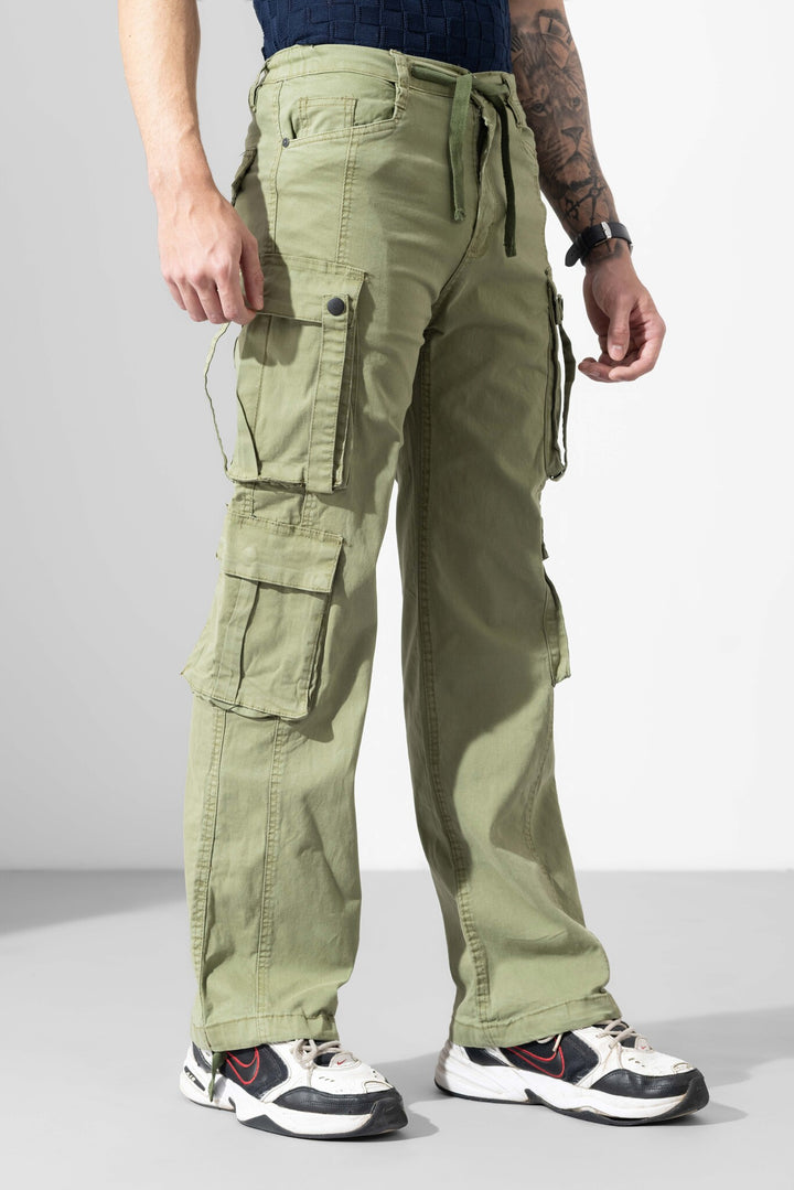 Green Men Drawstring Cotton Cargo Pant