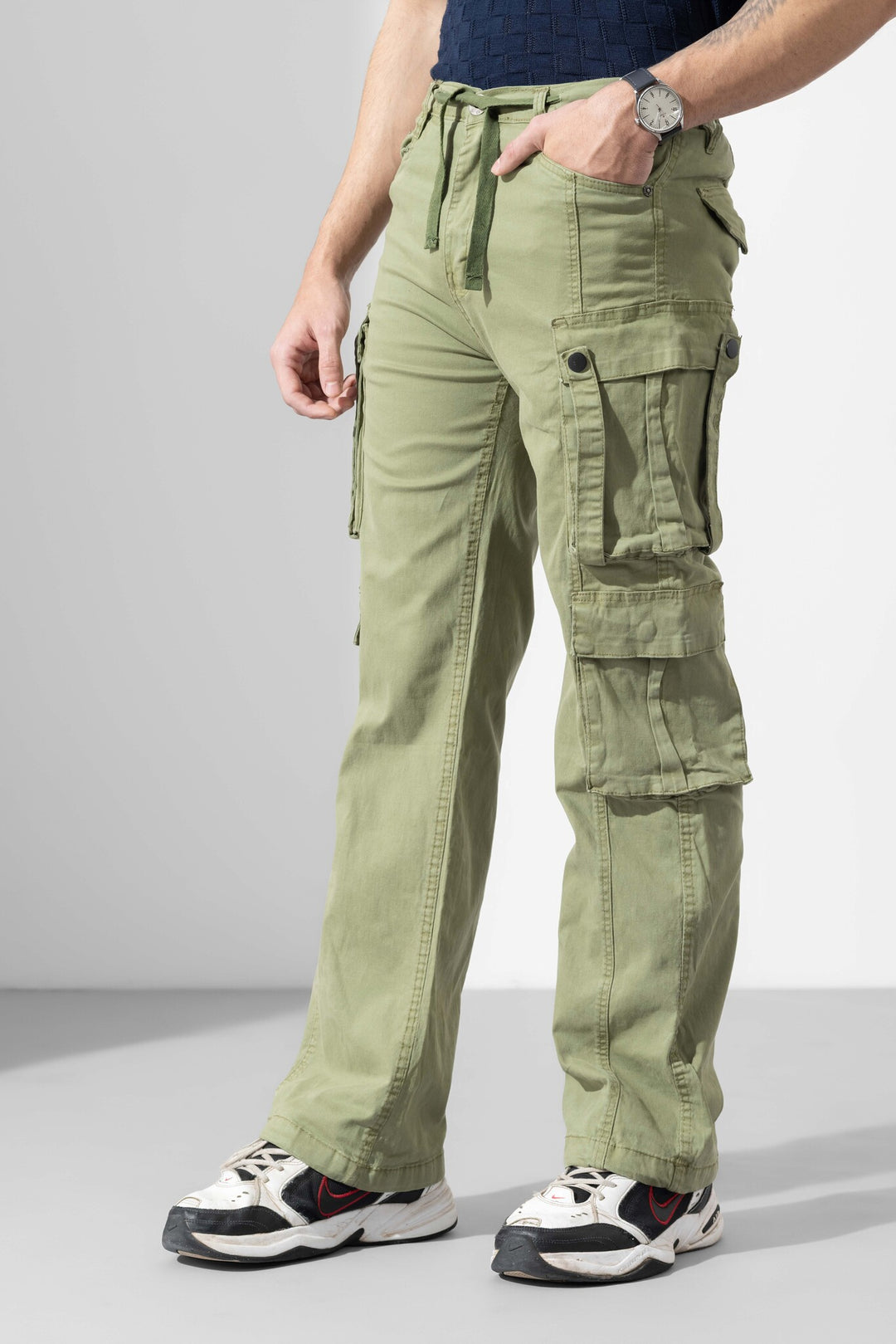 Green Men Drawstring Cotton Cargo Pant