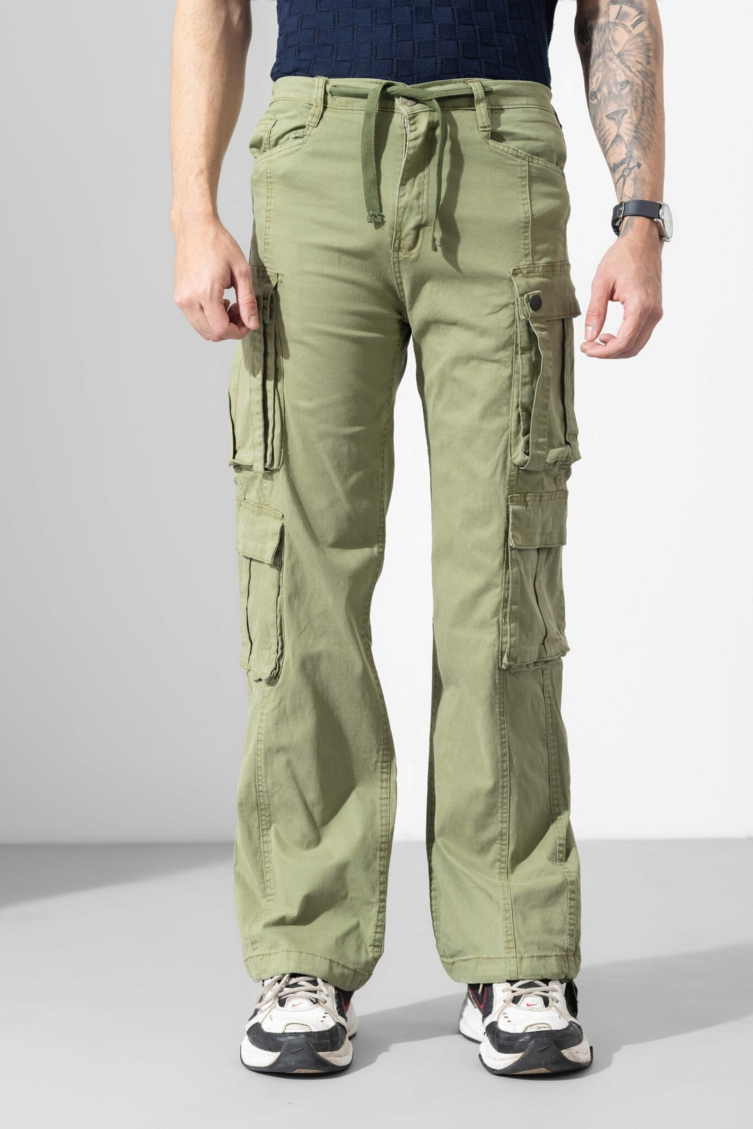 Green Men Drawstring Cotton Cargo Pant