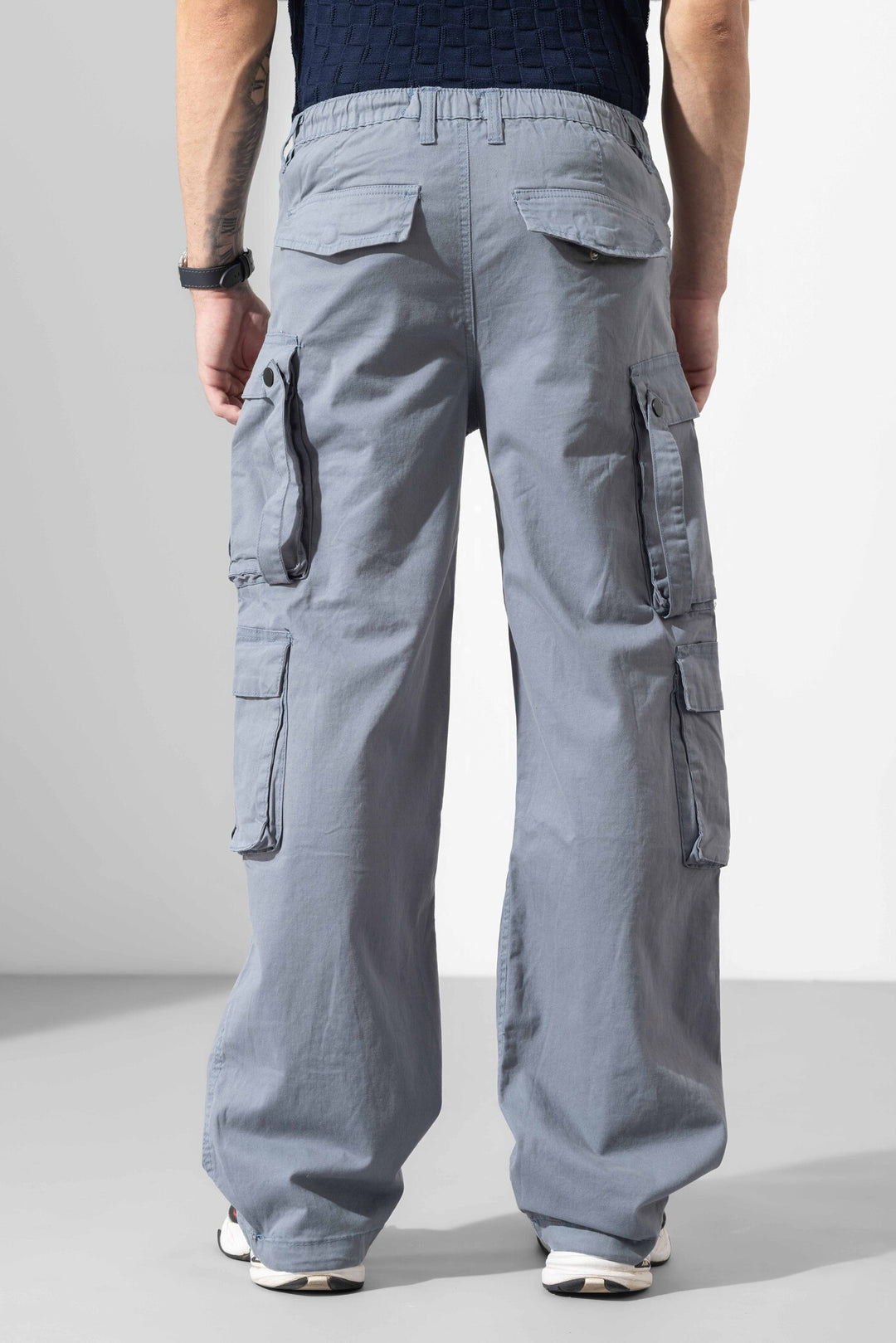 Steel Grey Men Drawstring Cotton Cargo Pant