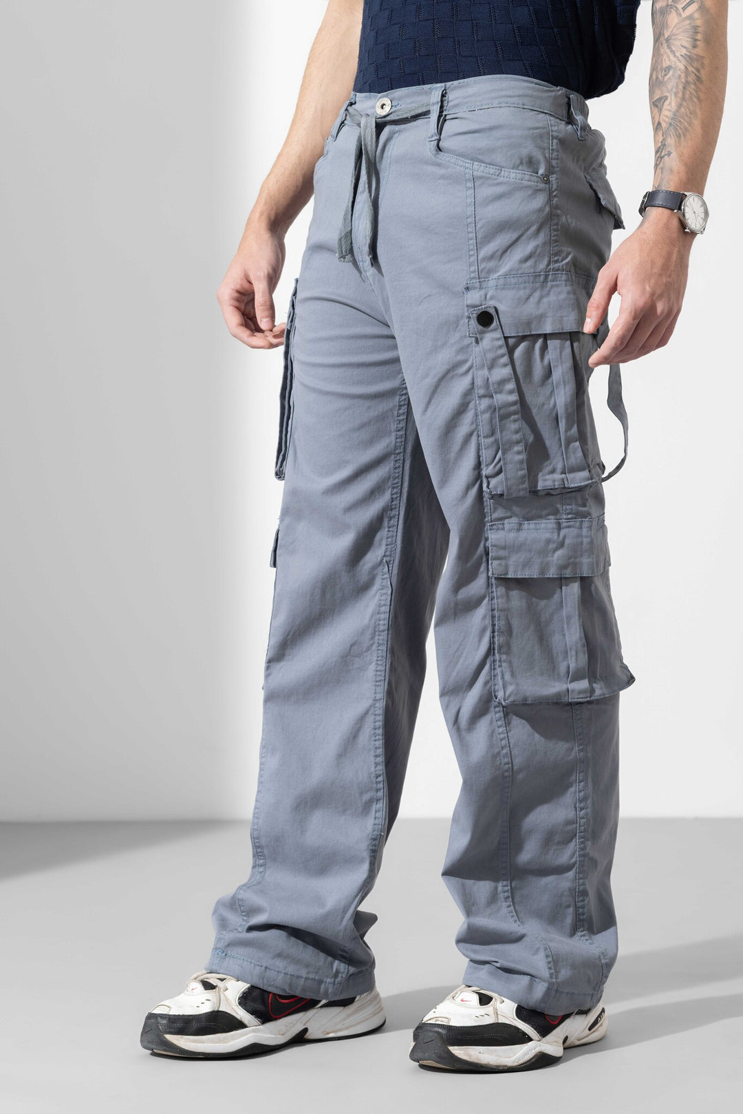 Steel Grey Men Drawstring Cotton Cargo Pant