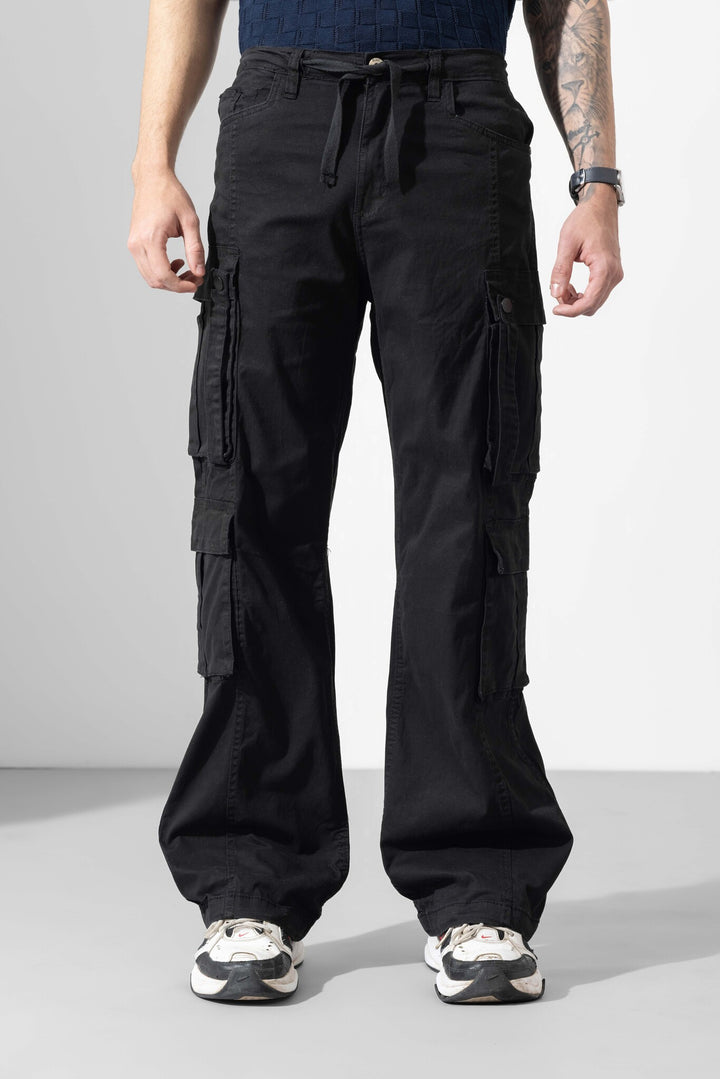 Black Men Drawstring Cotton Cargo Pant
