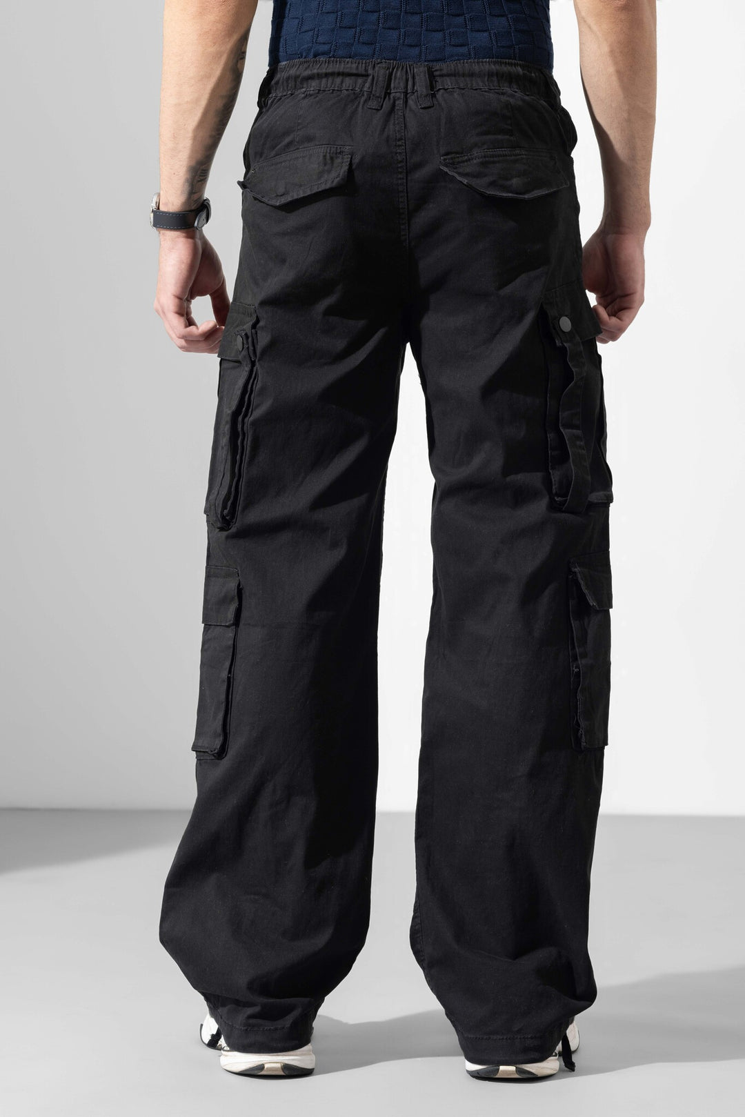 Black Men Drawstring Cotton Cargo Pant