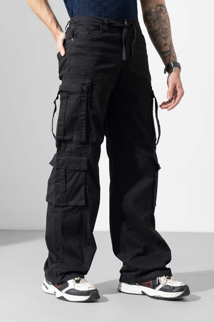 Black Men Drawstring Cotton Cargo Pant