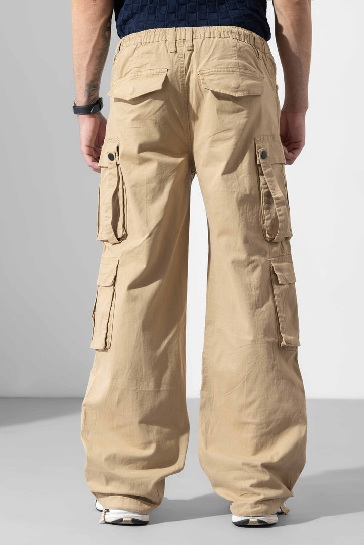 Beige Men Drawstring Cotton Cargo Pant