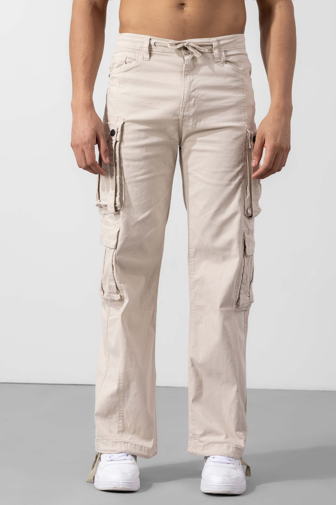 Cream Multi Pockets Cargo Pants