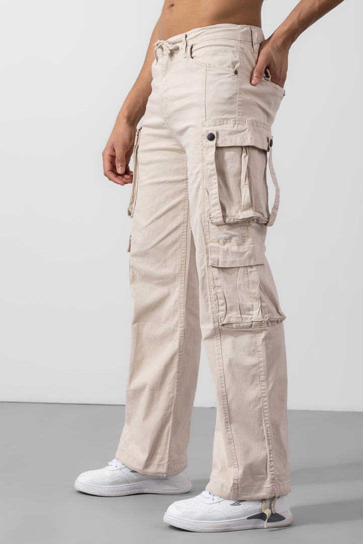 Cream Multi Pockets Cargo Pants