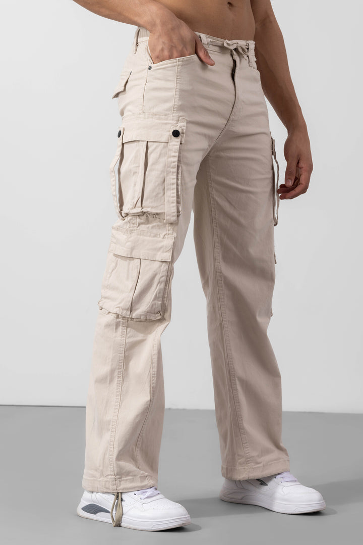 Cream Multi Pockets Cargo Pants