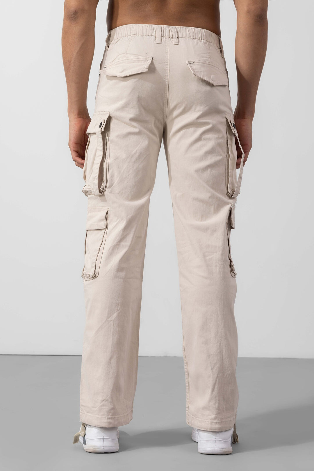 Cream Multi Pockets Cargo Pants