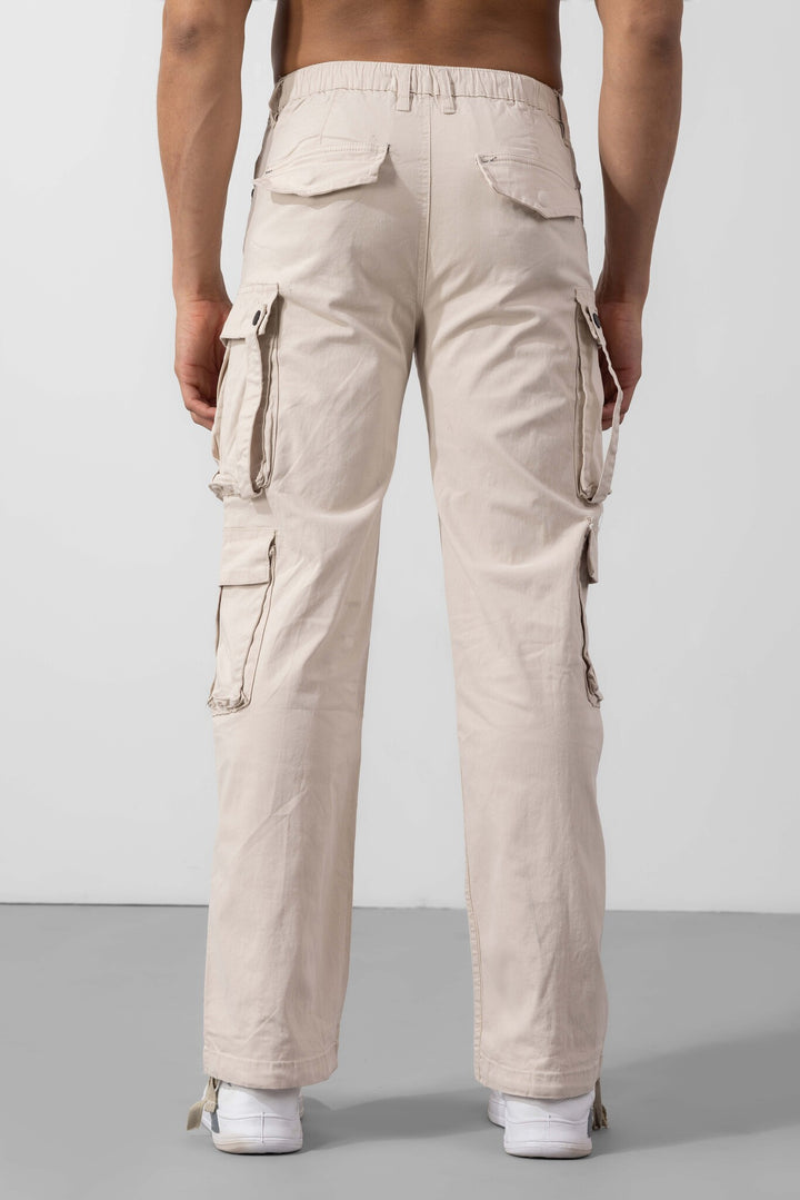 Cream Multi Pockets Cargo Pants