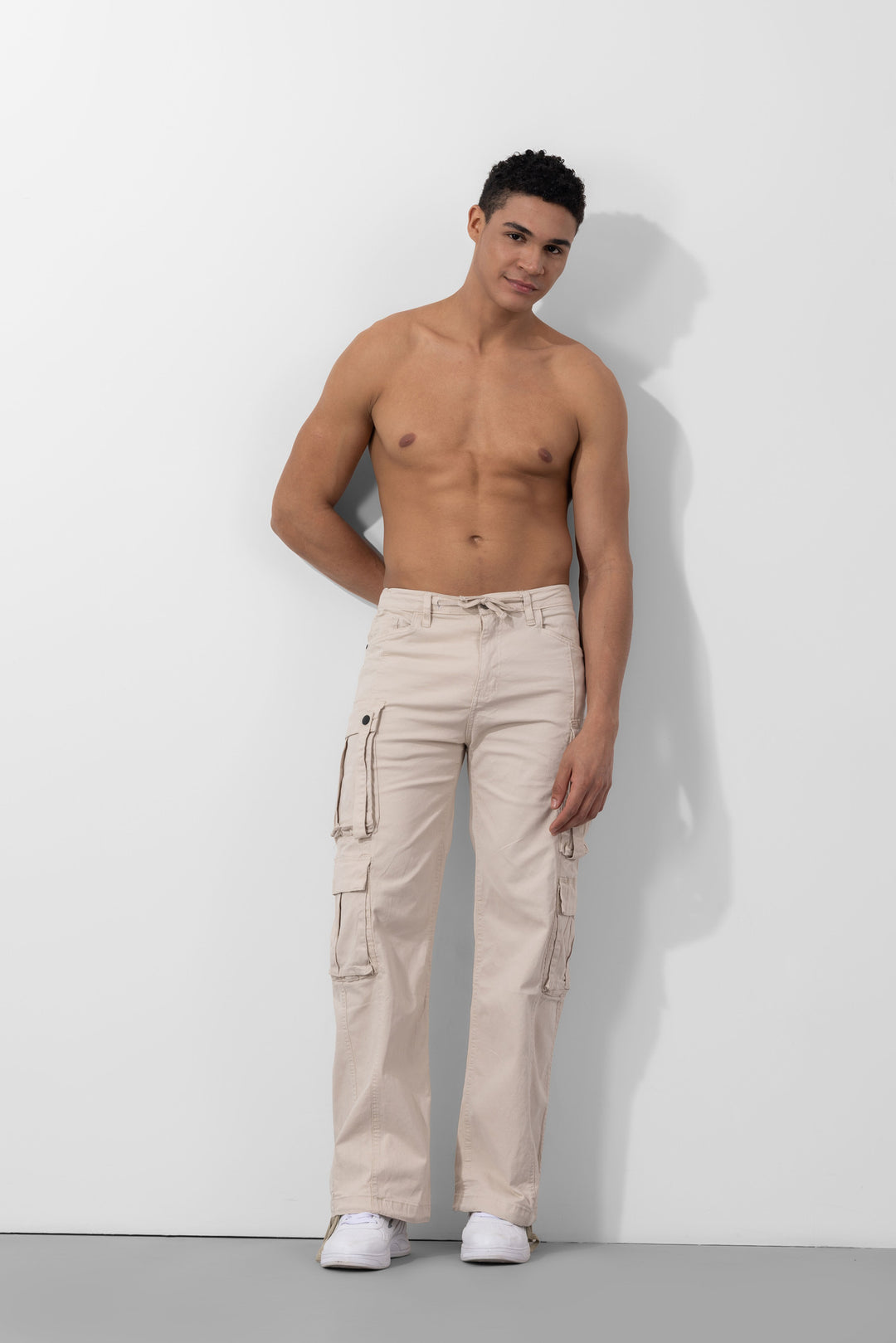 Cream Multi Pockets Cargo Pants