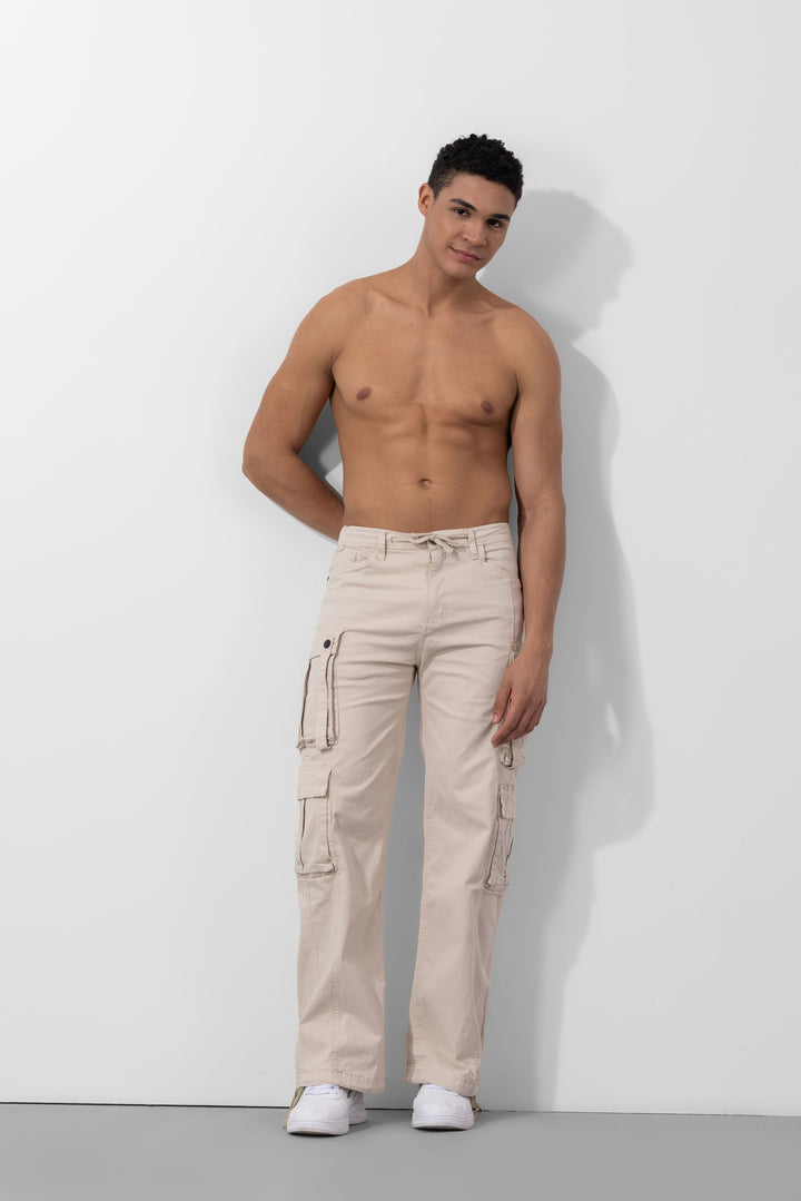 Cream Multi Pockets Cargo Pants