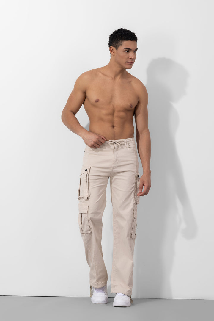 Cream Multi Pockets Cargo Pants