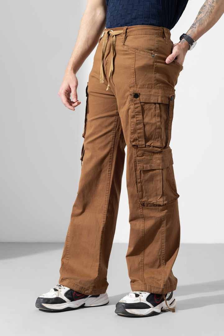 Dark Brown Men Drawstring Cotton Cargo Pant