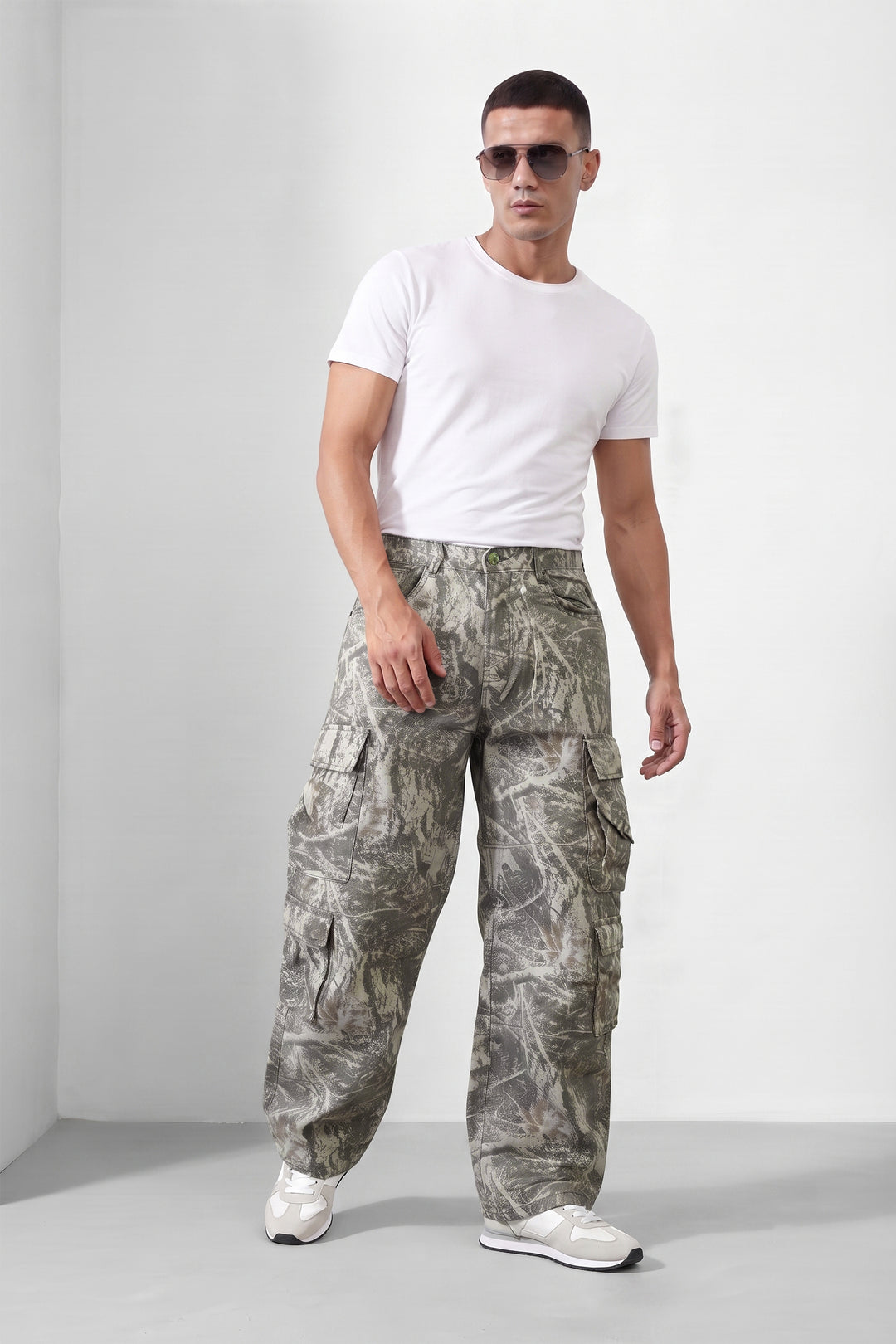 Grey Multi Mens 8 Pocket Cargo Pants | Multi-Pocket Utility Trousers | Regular Fit Casual Cargo Pants