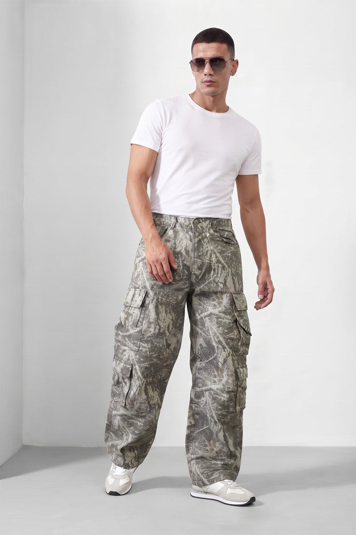 Grey Multi Mens 8 Pocket Cargo Pants | Multi-Pocket Utility Trousers | Regular Fit Casual Cargo Pants