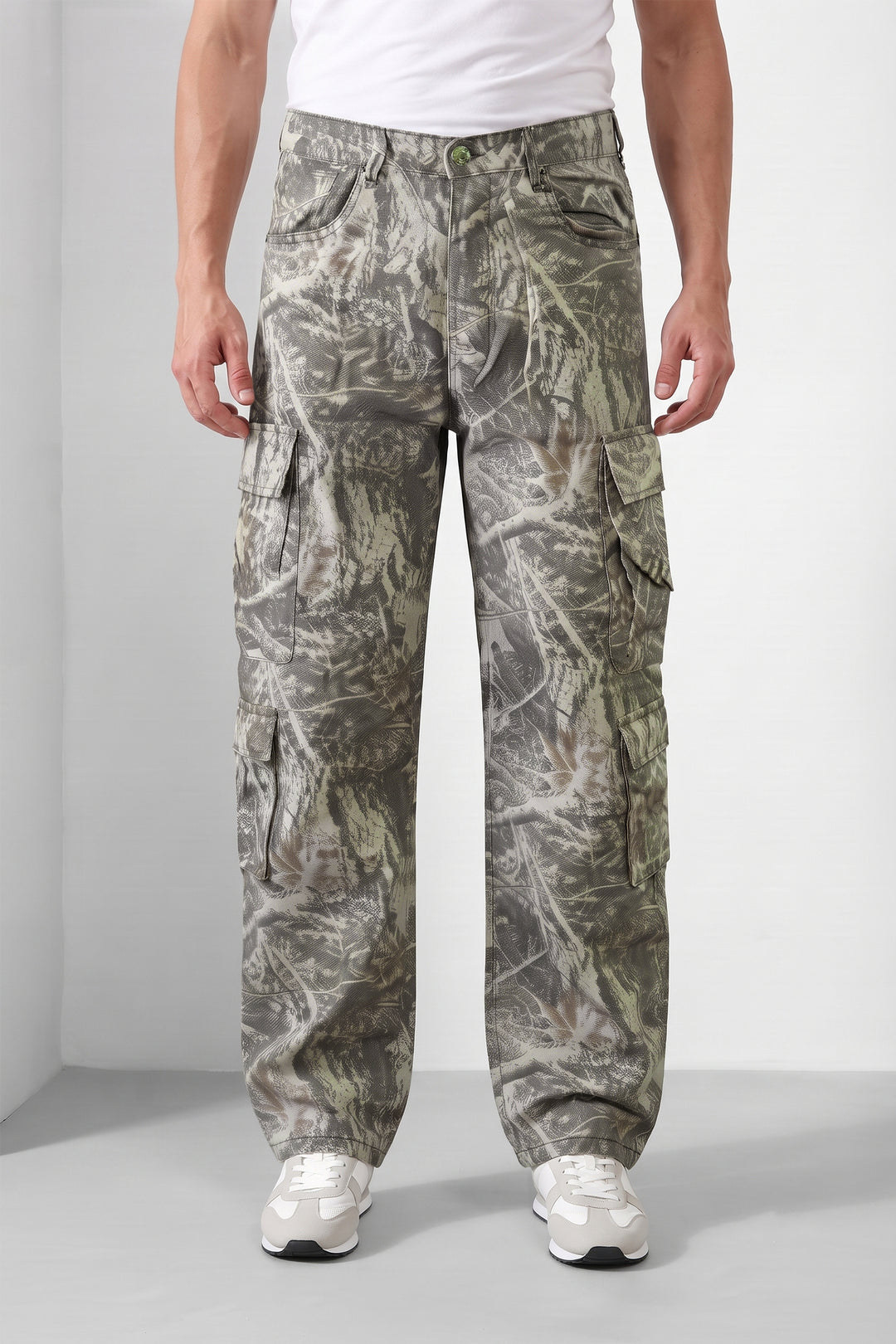 Grey Multi Mens 8 Pocket Cargo Pants | Multi-Pocket Utility Trousers | Regular Fit Casual Cargo Pants