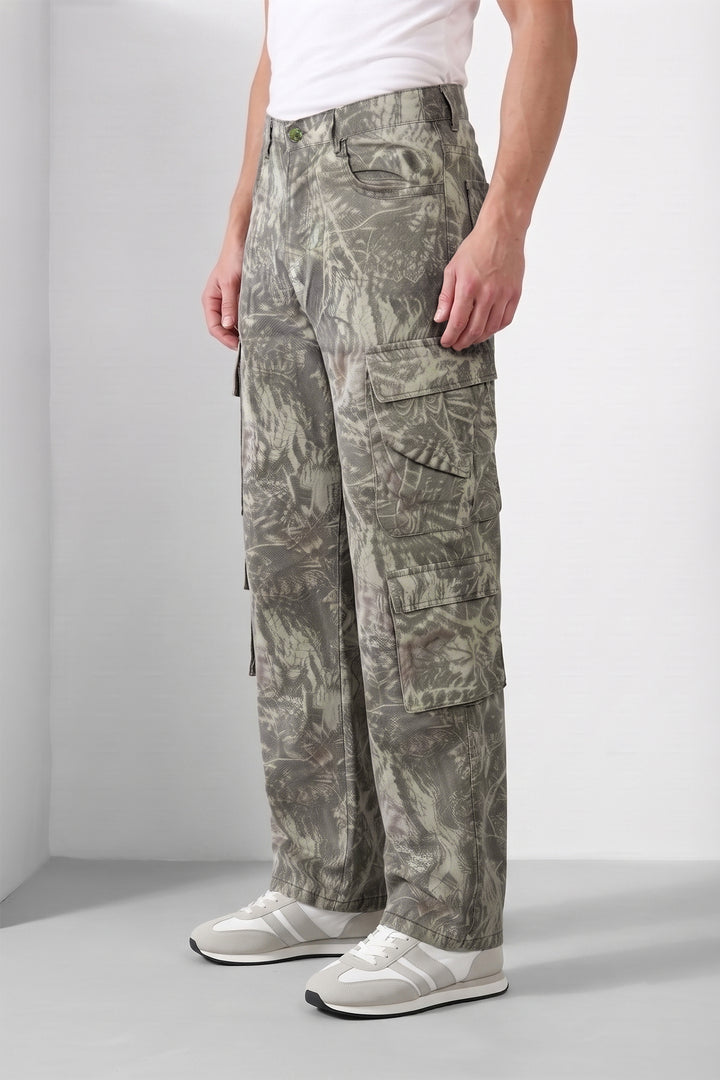 Grey Multi Mens 8 Pocket Cargo Pants | Multi-Pocket Utility Trousers | Regular Fit Casual Cargo Pants