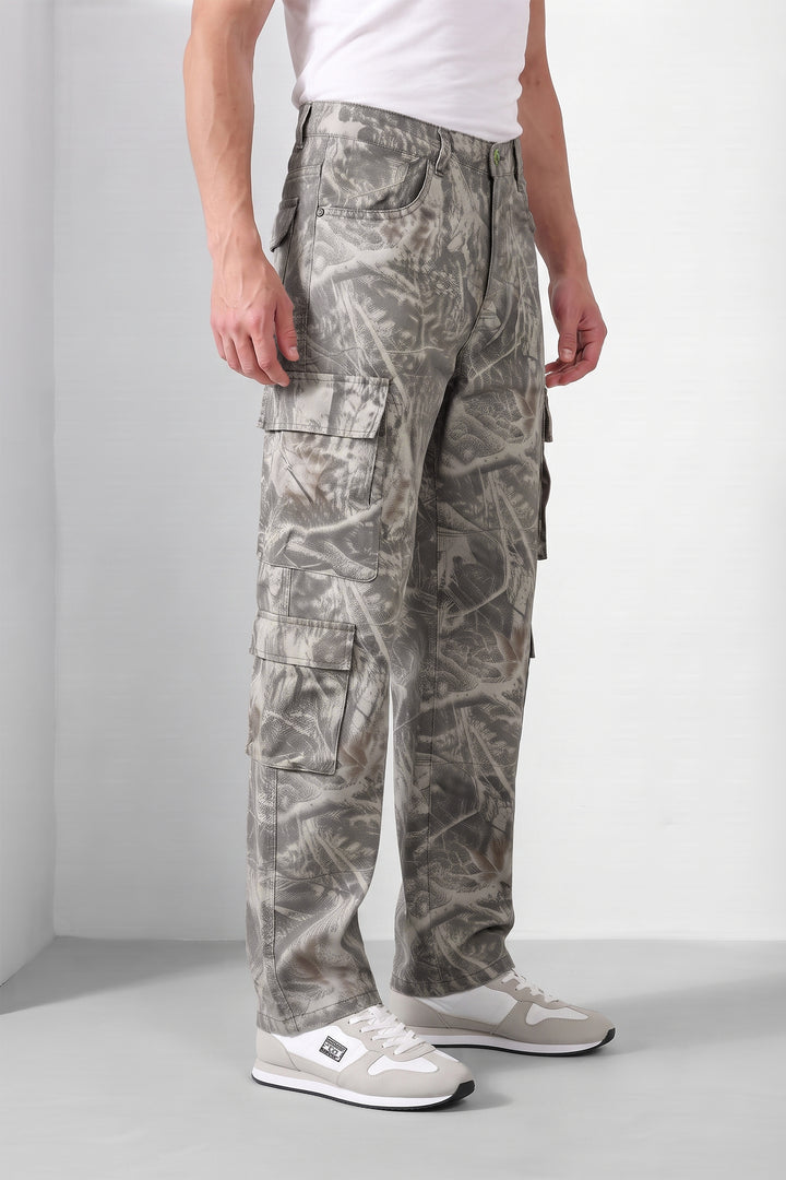 Grey Multi Mens 8 Pocket Cargo Pants | Multi-Pocket Utility Trousers | Regular Fit Casual Cargo Pants