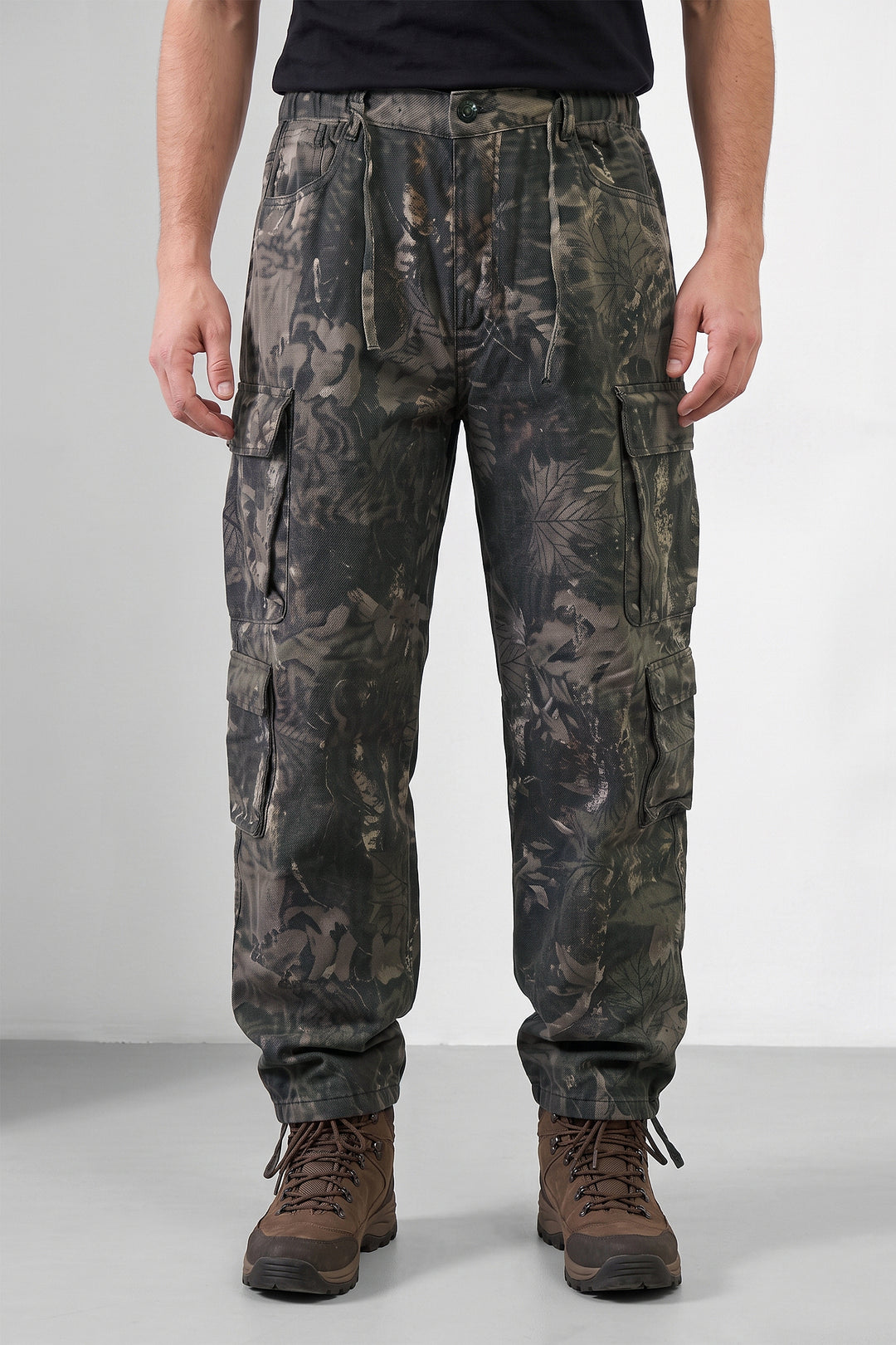 Olive Multi Mens 8 Pocket Cargo Pants | Multi-Pocket Utility Trousers | Regular Fit Casual Cargo Pants