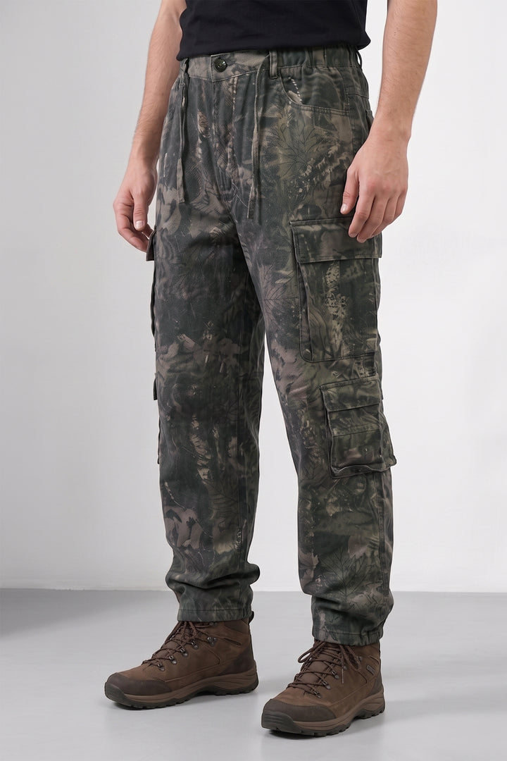 Olive Multi Mens 8 Pocket Cargo Pants | Multi-Pocket Utility Trousers | Regular Fit Casual Cargo Pants