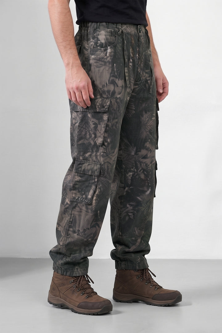 Olive Multi Mens 8 Pocket Cargo Pants | Multi-Pocket Utility Trousers | Regular Fit Casual Cargo Pants