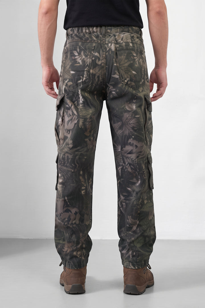 Olive Multi Mens 8 Pocket Cargo Pants | Multi-Pocket Utility Trousers | Regular Fit Casual Cargo Pants