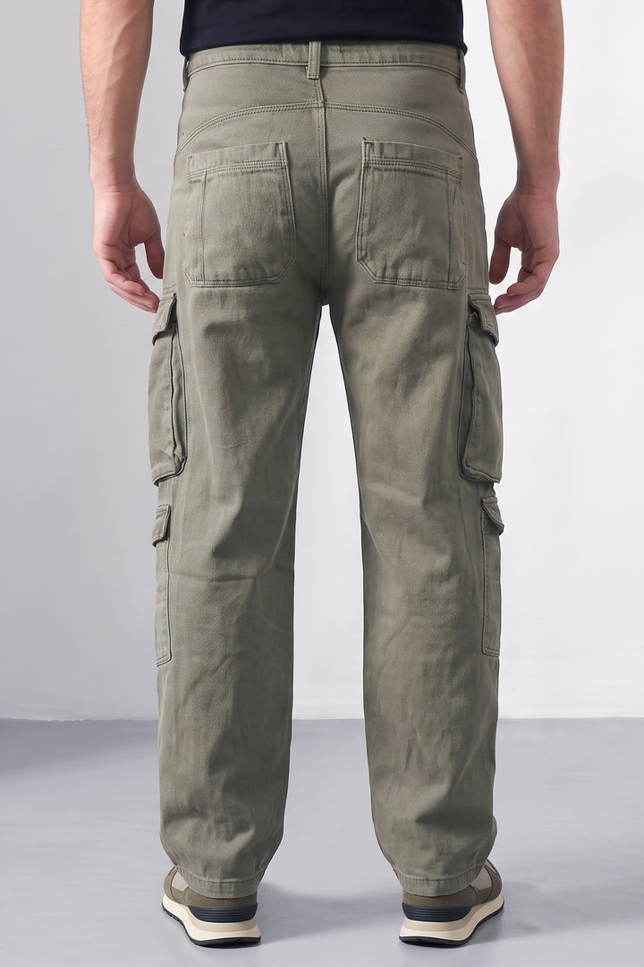 Olive Green Mens 8 Pocket Cargo Pants | Multi-Pocket Utility Trousers | Regular Fit Casual Cargo Pants