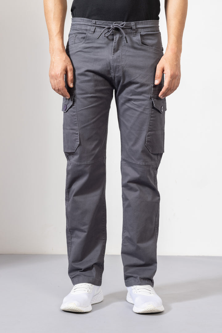 Dark Grey Men Cotton Cargo Pant