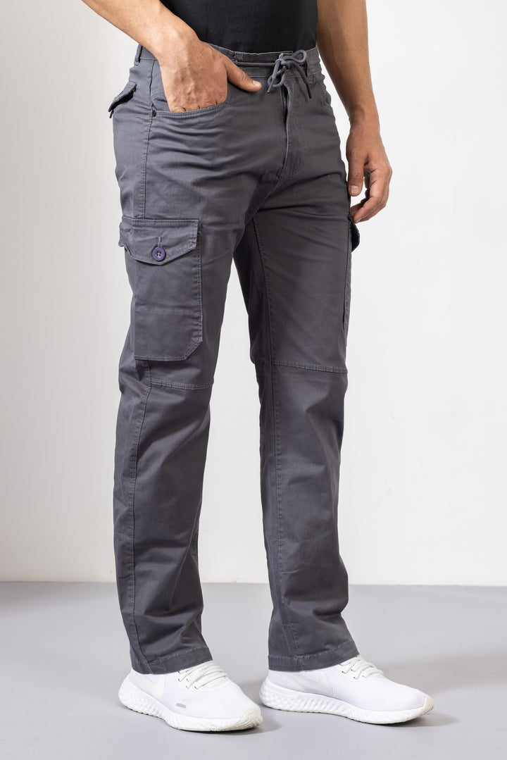Dark Grey Men Cotton Cargo Pant