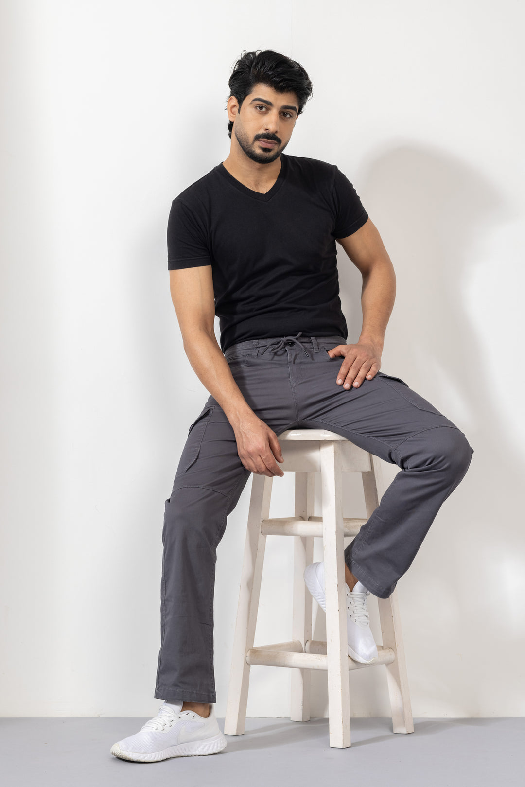 Dark Grey Men Cotton Cargo Pant