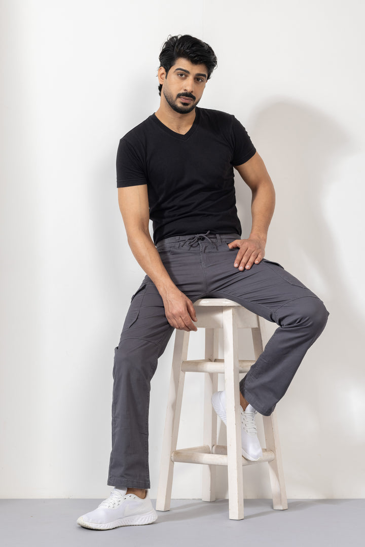 Dark Grey Men Cotton Cargo Pant