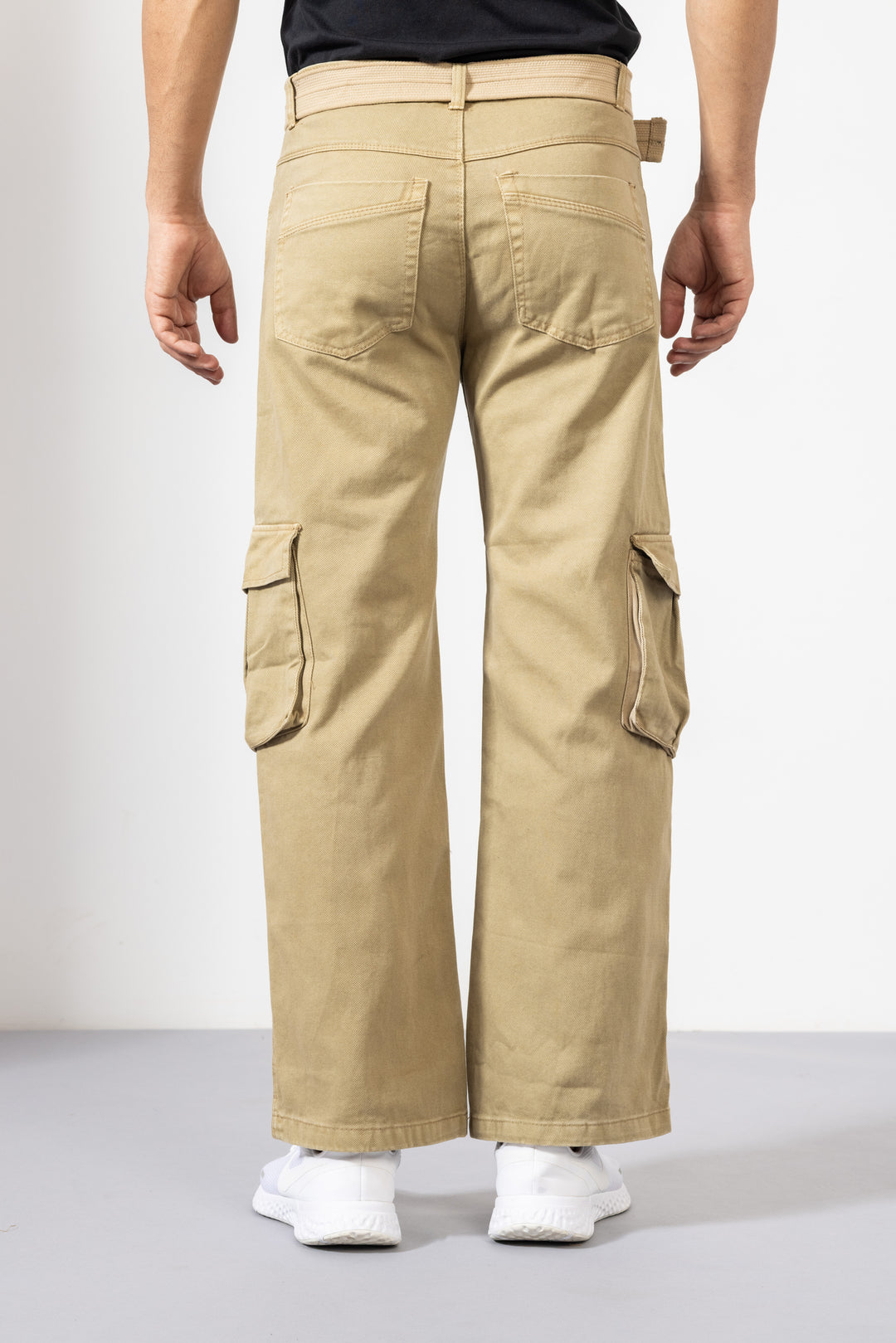 Beige Men Cotton Cargo Pants with Multiple Pockets