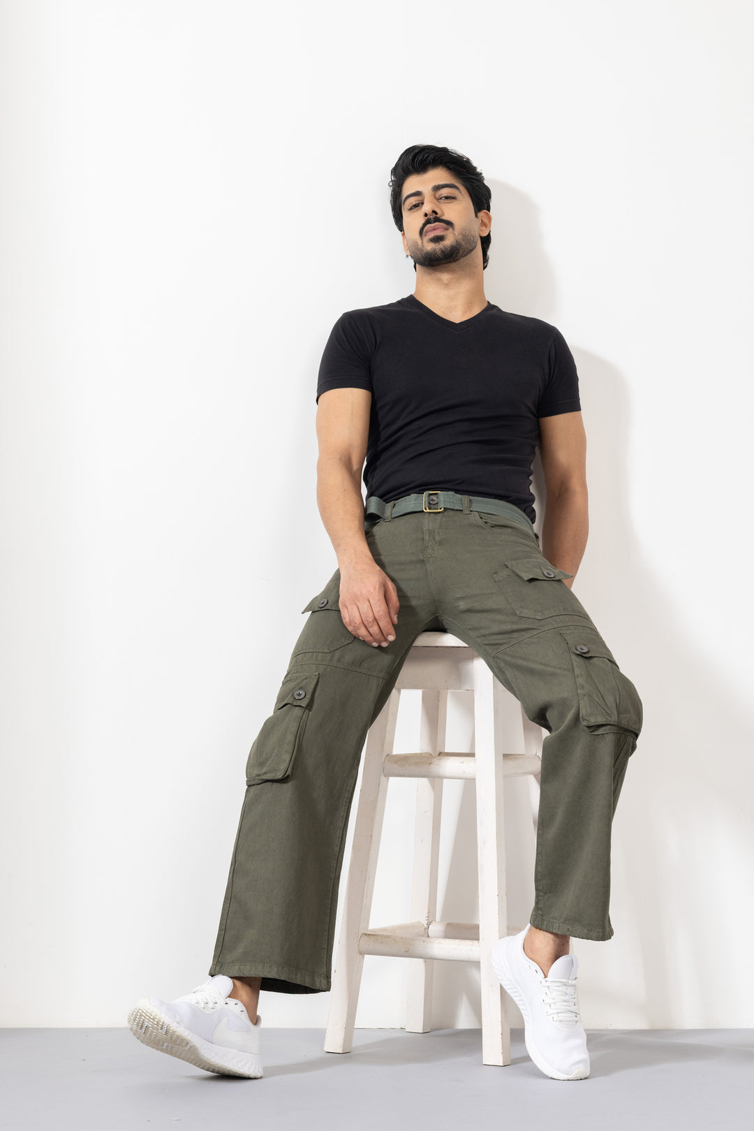 Light Green Men Cotton Cargo Pant