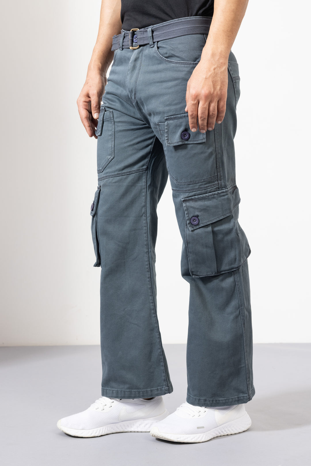 Grey Men Cotton Cargo Pants with Multiple Pockets