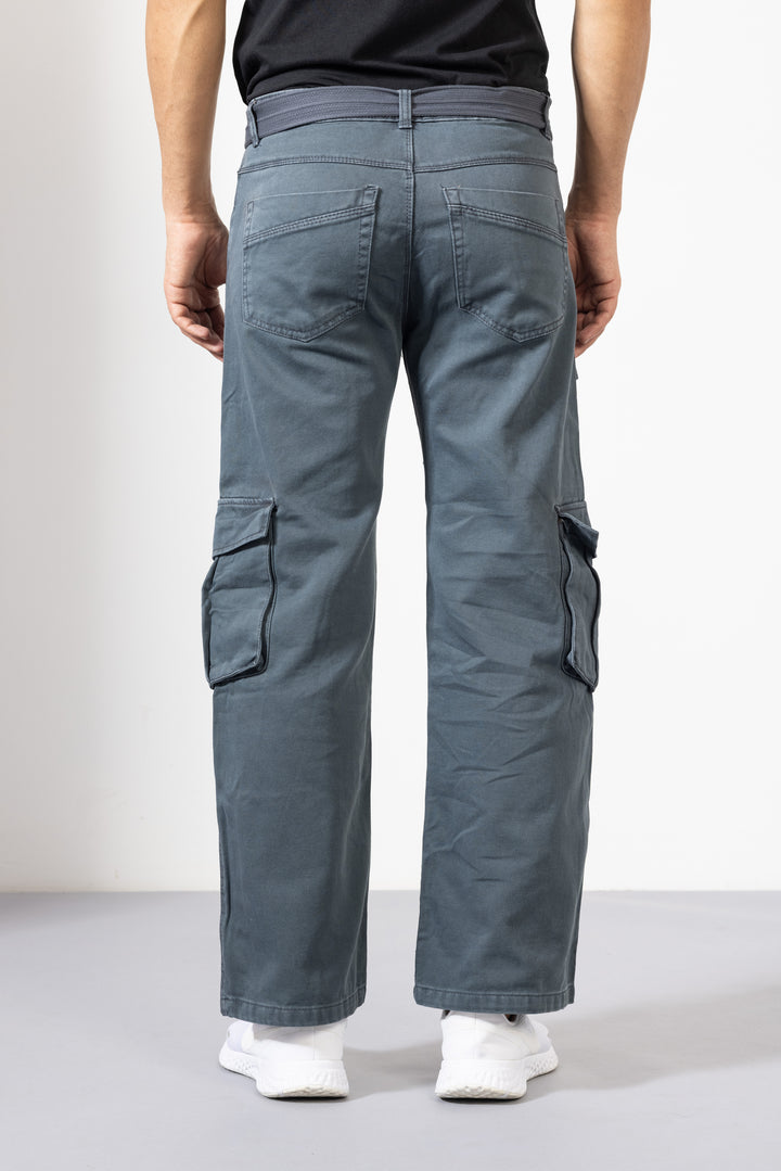 Grey Men Cotton Cargo Pants with Multiple Pockets
