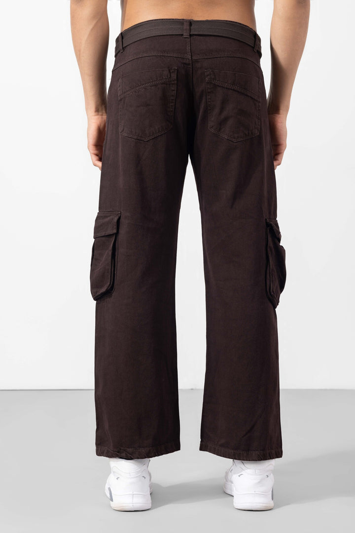 Dark Brown Button Closure Multi Pocket Cargo Pant
