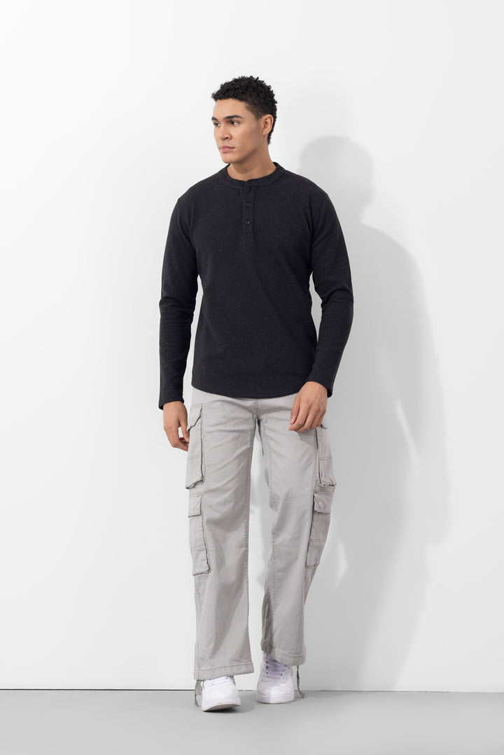 Light Grey Button Closure Multi Pocket Cargo Pants