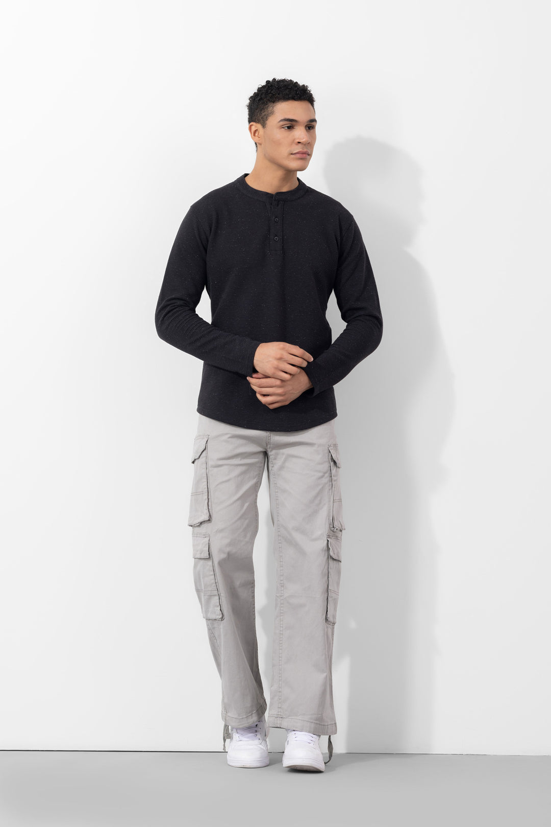 Light Grey Button Closure Multi Pocket Cargo Pants