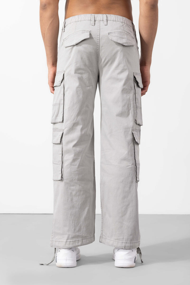 Light Grey Button Closure Multi Pocket Cargo Pants