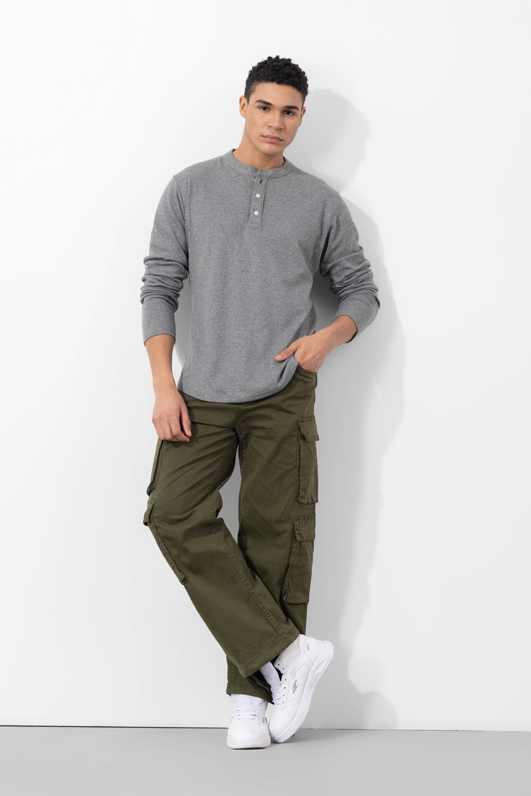 Olive Button Closure Multi Pocket Cargo Pants