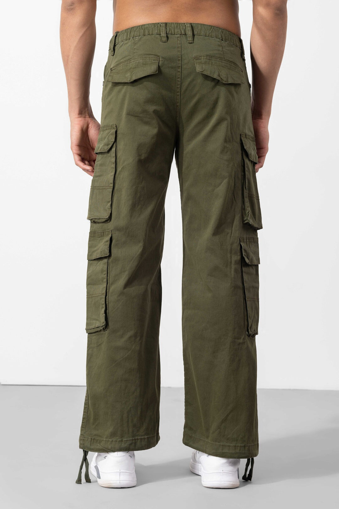 Olive Button Closure Multi Pocket Cargo Pants