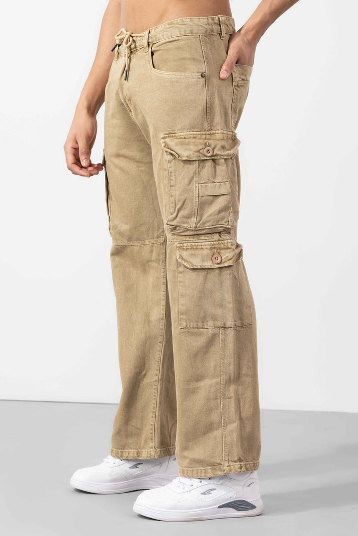 Beige Drawstring Closure Multi Pocket Cargo Pants