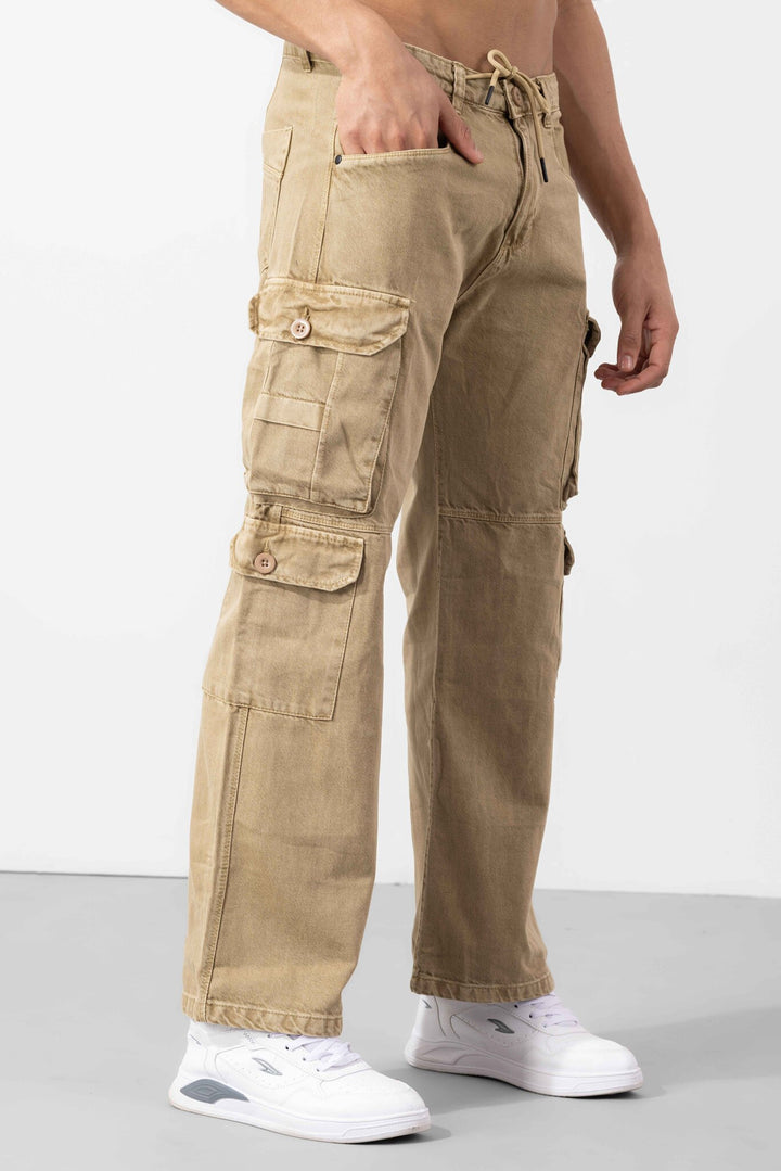 Beige Drawstring Closure Multi Pocket Cargo Pants