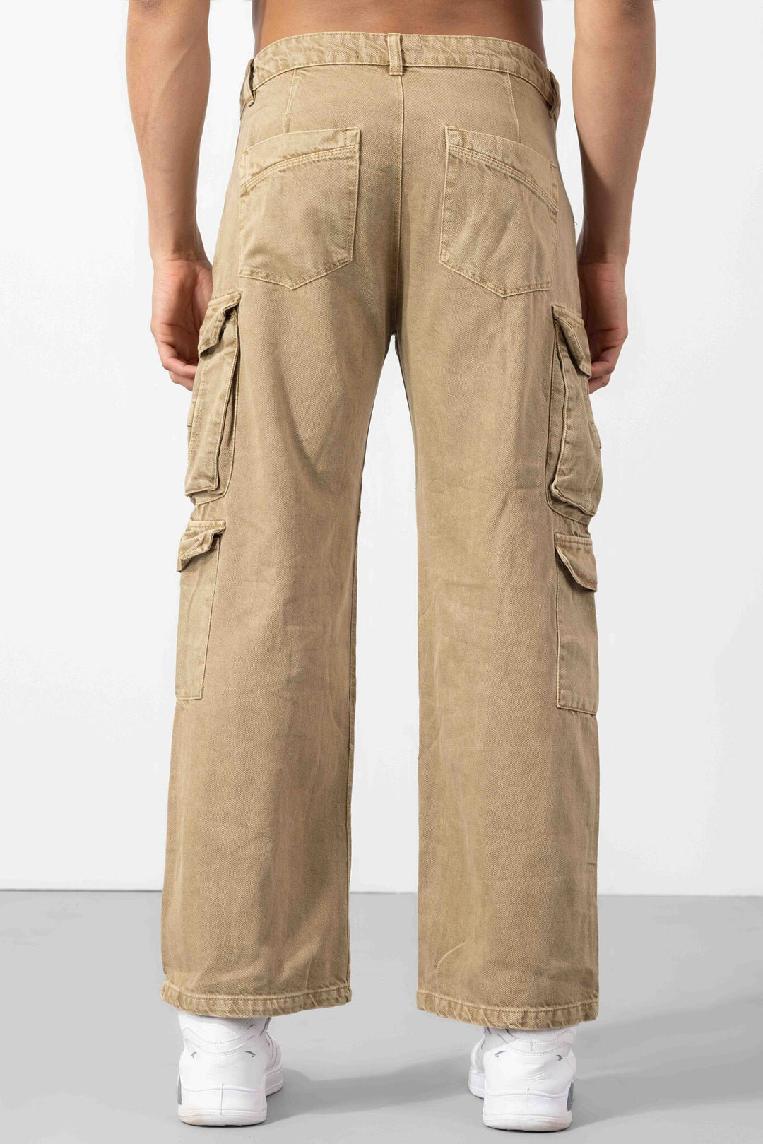 Beige Drawstring Closure Multi Pocket Cargo Pants